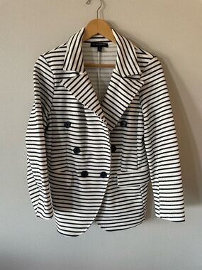 Banana Republic Striped Double-Breasted Blazer Navy White Knit Jacket, Size M